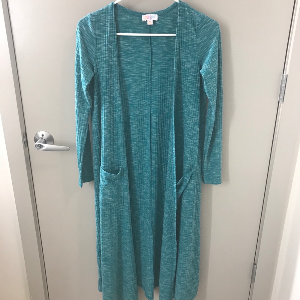 LulaRoe Teal Sarah Duster Cardigan Sweater sz XS
